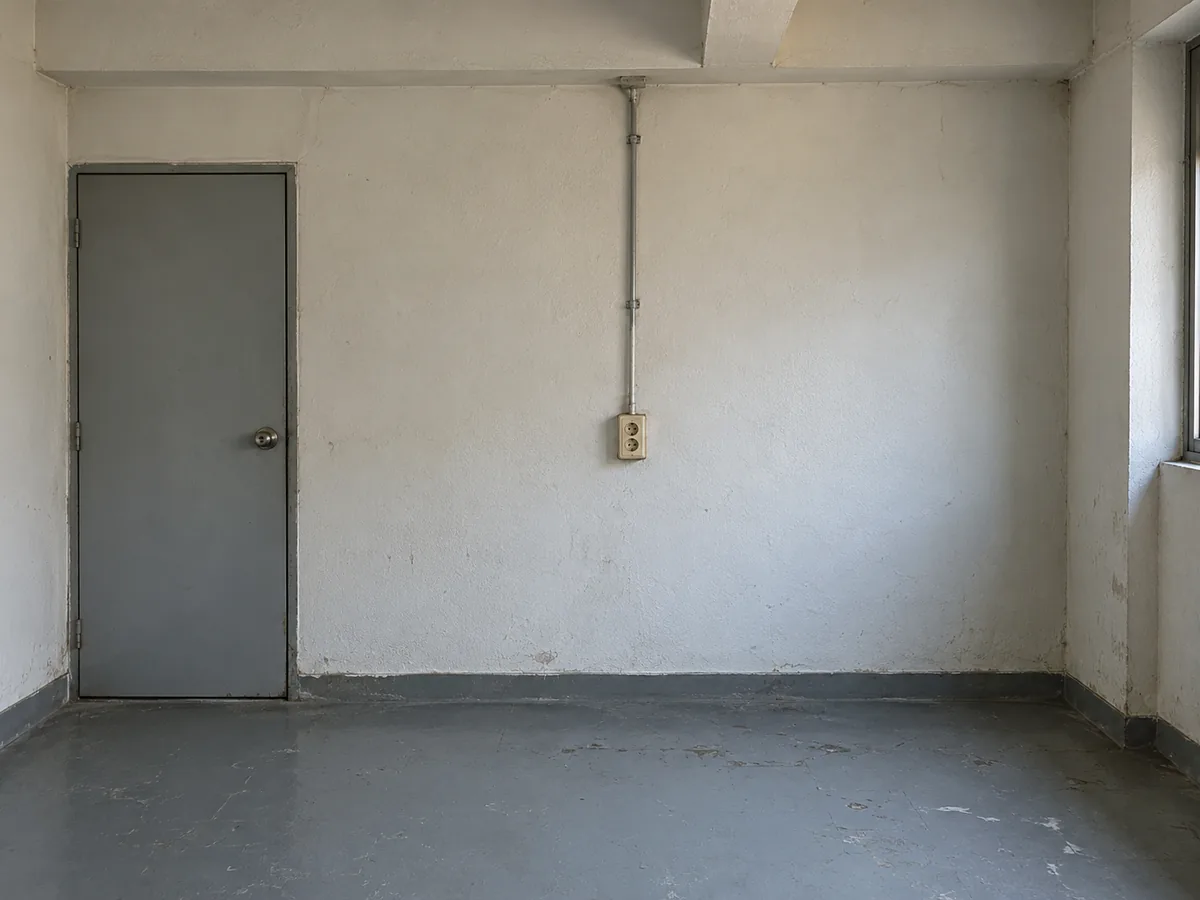 부산 전기 작업 장면 — 변색된 노출 콘센트와 기존 전선관